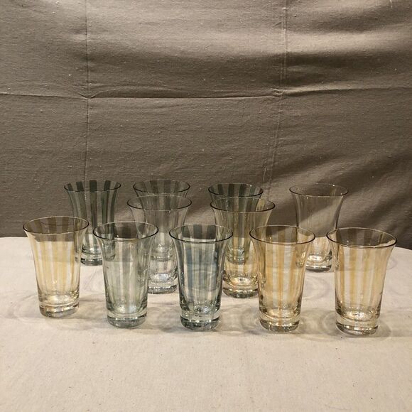 Vtg SP Collection 1997 Handmade in Poland Glass Clear Striped Glass 11pc Green - Picture 1 of 11